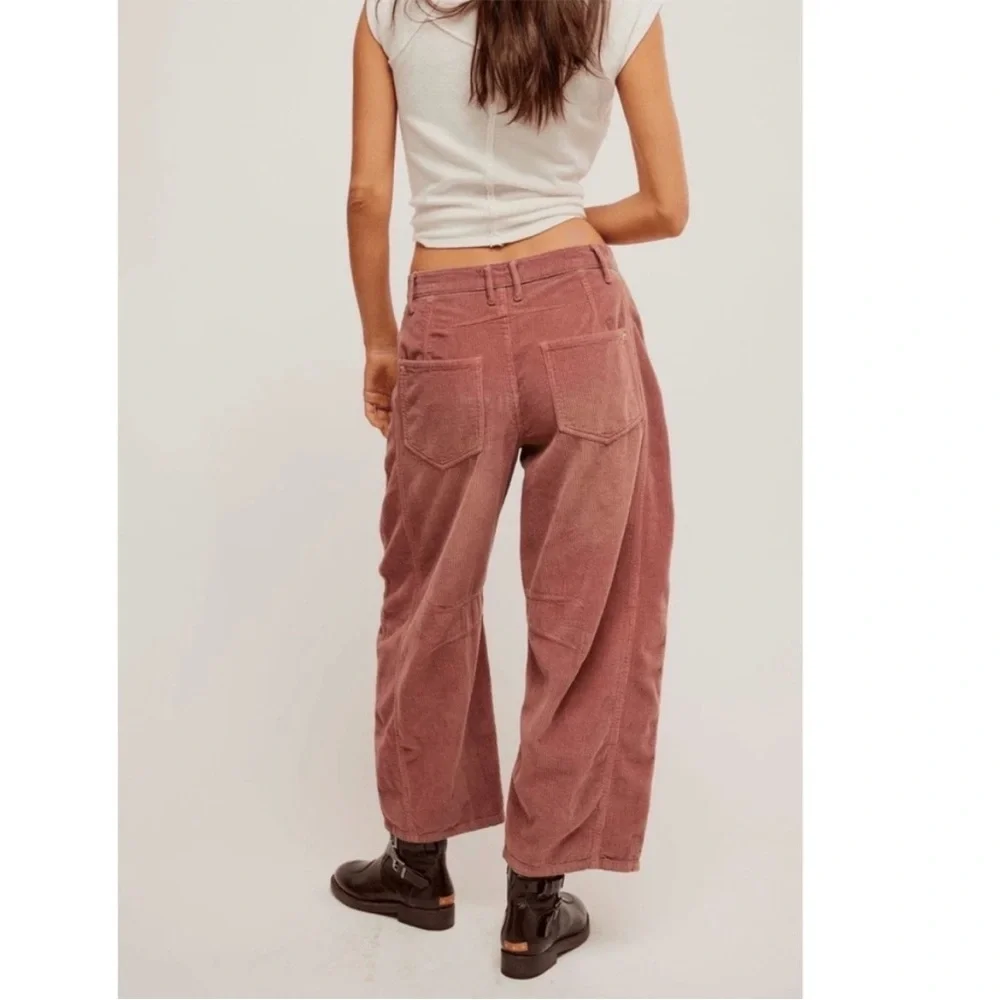 Free People We the Free Good Luck Mid Rise Barrel Pants Jeans Cord - Picture 3 of 3